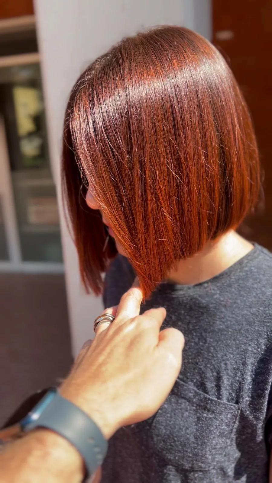 Precision copper bob as an example of haircut shape
