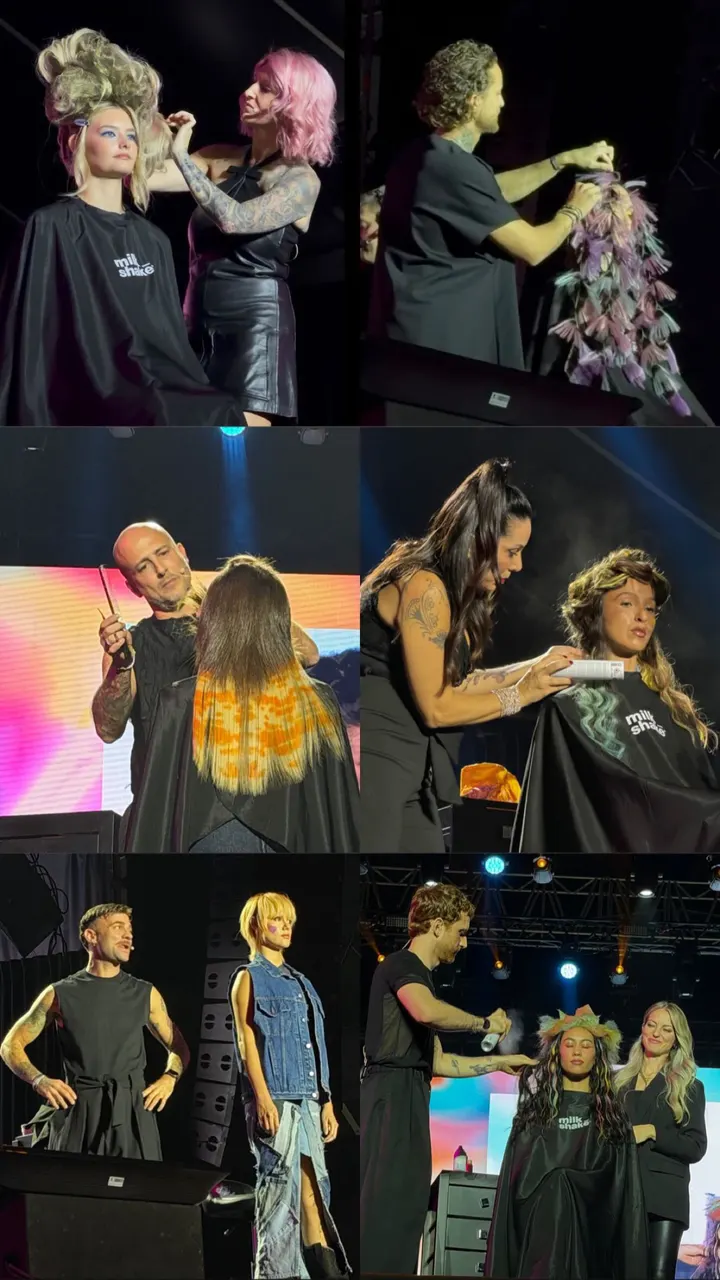Sei momenti del team artistico al lavoro sul palco dello show di Madrid